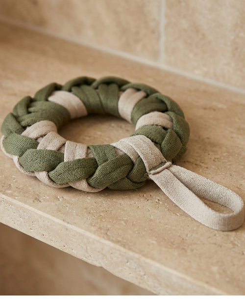 Xkdwp Braided Flat Band Shower Ring Olive Stone - Lifestyle view